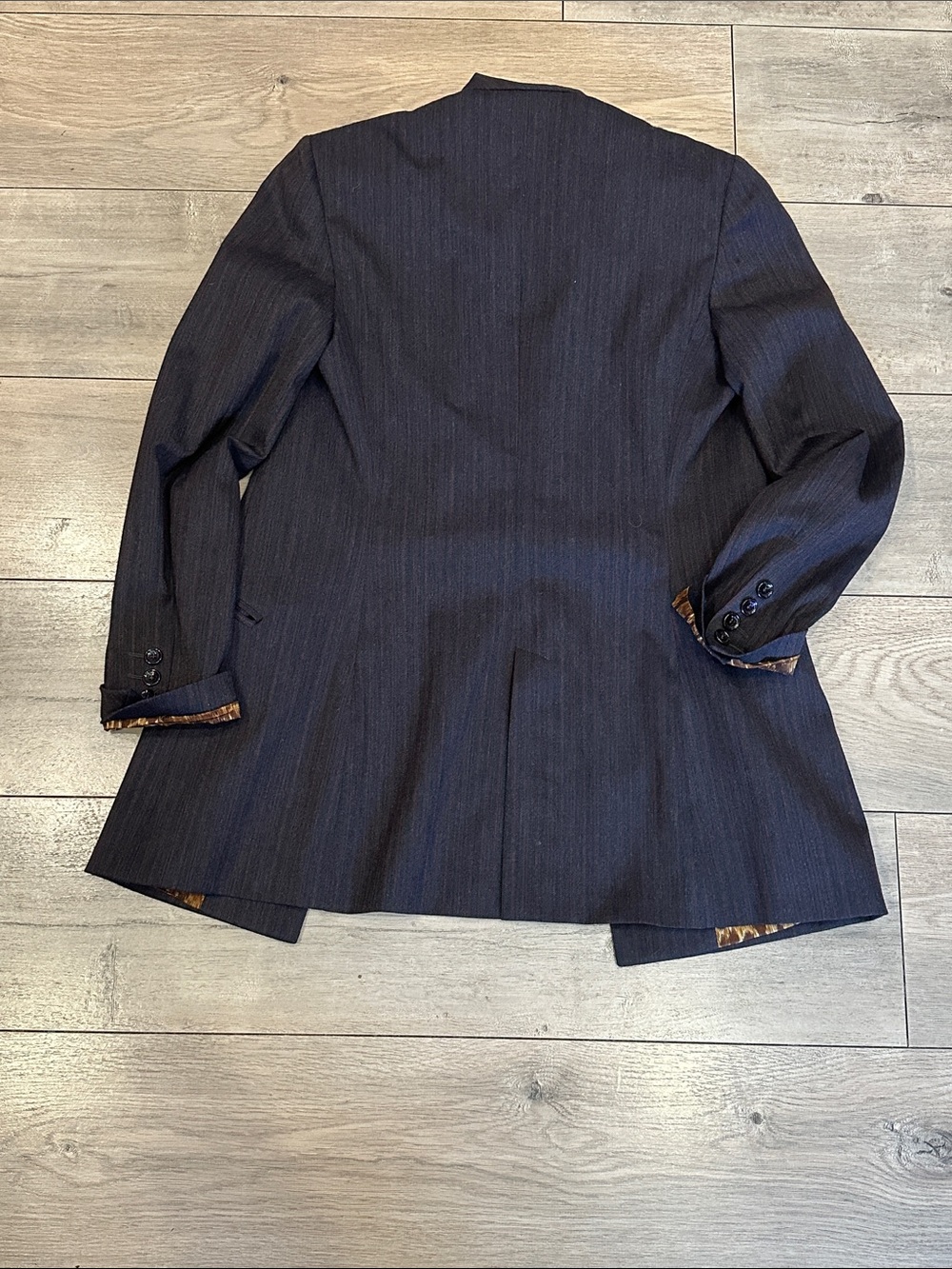 D&G Women's Charcoal and Red Pinstripe Blazer with Leopard Lining - Picture 5 of 5